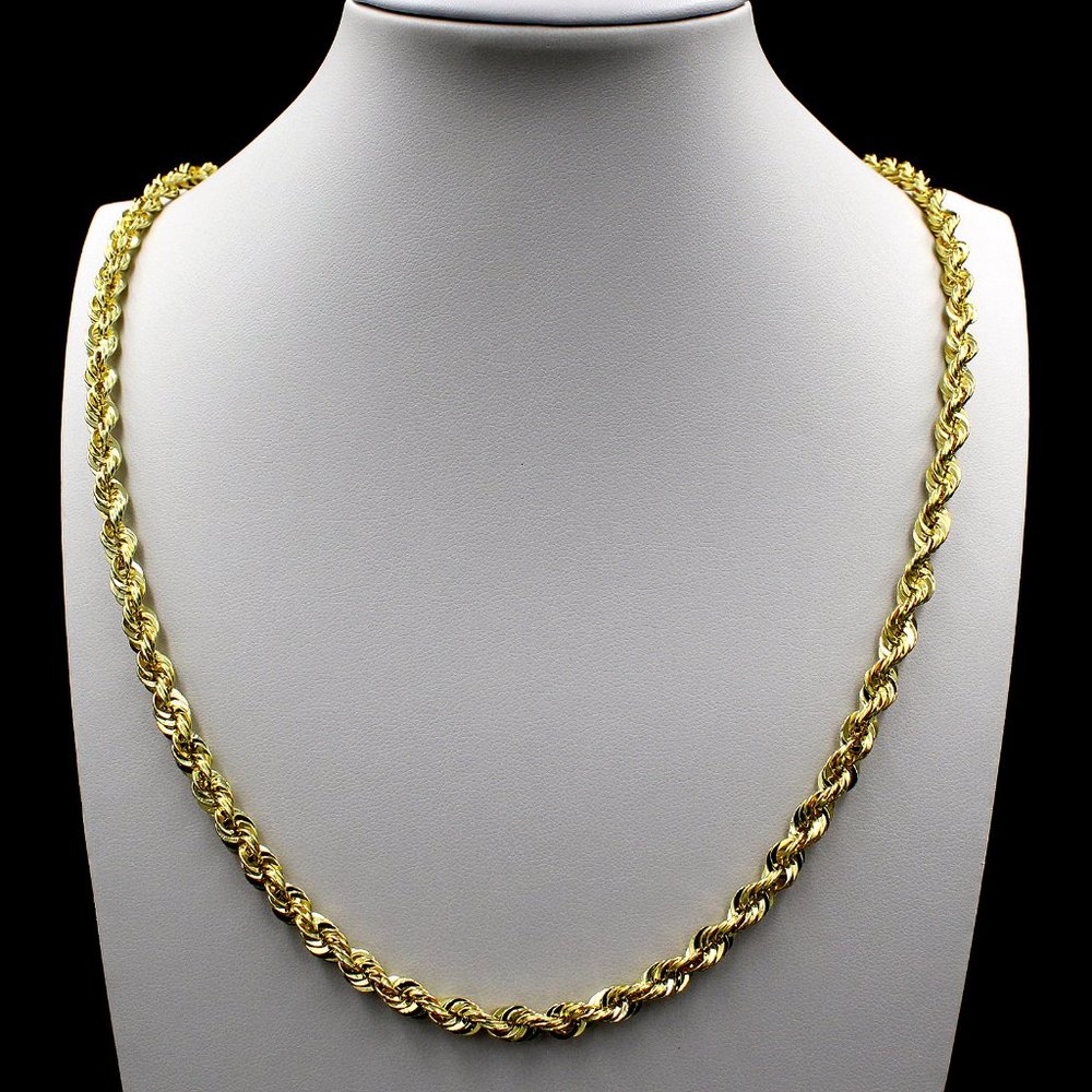 10K Yellow Gold 5mm 26" Diamond Cut Rope Chain Necklace